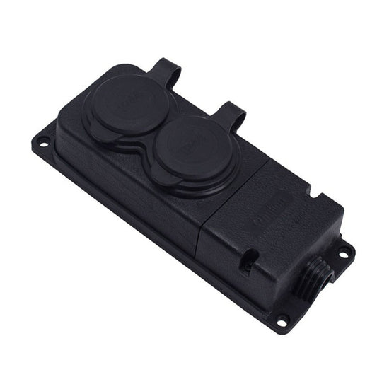 Double rubber black hermetic surface-mounted socket 250V, 16A, IP44, French type E 2P+Z, 2KMP-E, Bylion