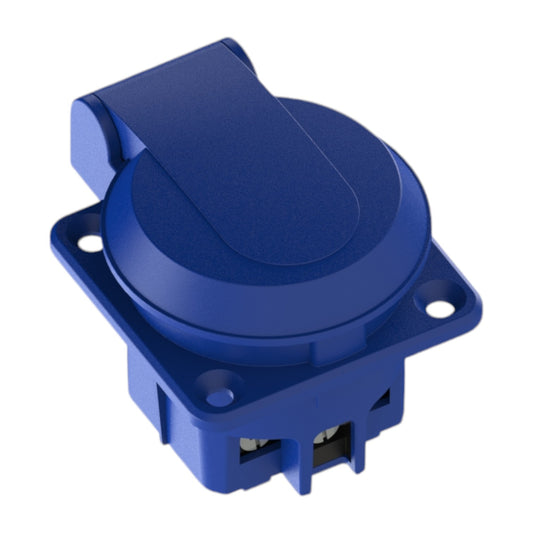 Hermetic socket 2P+Z, 230/220v, with grounding, IP44, with flap, blue, 250V Schuko
