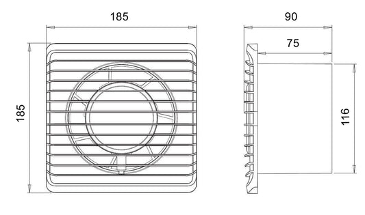 ARS - white wall axial fan for bathroom / WC with grille, quiet 120 mm, 180 m3/h, 340042