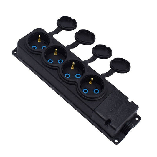 4x "rubber" socket black with hermetic cover IP44, 250V, 16A, SCHUKO 2P+Z, 4KMP-F, Bylion