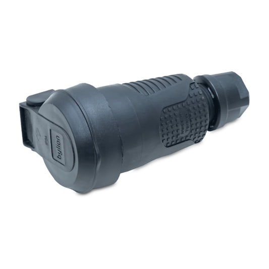 Black rubber hermetic socket IP54 with flap 2P+Z 16A 250V SCHUKO RDP-F Bylion