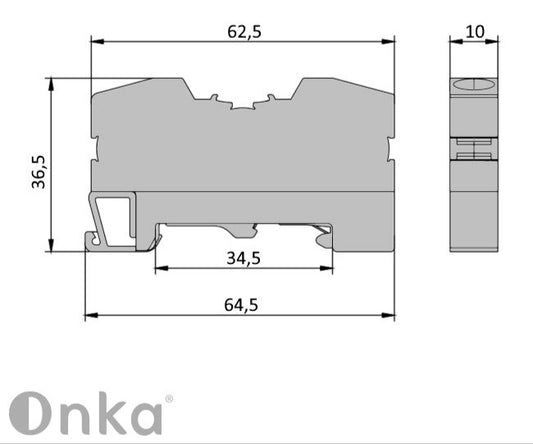ONKA 10mm2 PE spring terminal block terminal strip DIN rail 2-wire gray, 1020300