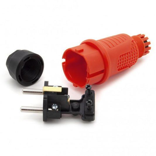 Orange rubber plug IP54, for cable, double grounding, 2P+Z, REF-O, 16 A 250 V, manufacturer Bylion