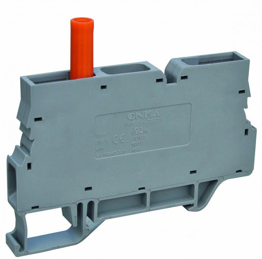 ONKA 6mm2 Terminal strip screw connection with test clamp on DIN rail 2-wire gray, 1010213