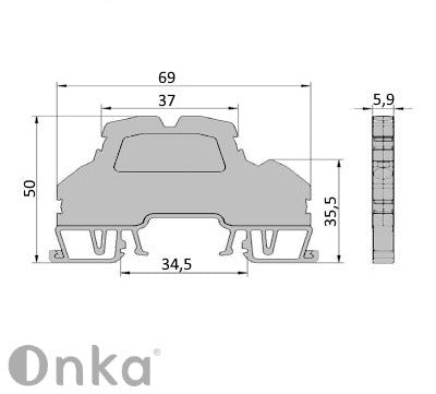 ONKA 2.5mm2, 2-level spring terminal block DIN rail 4-core gray, 1020379