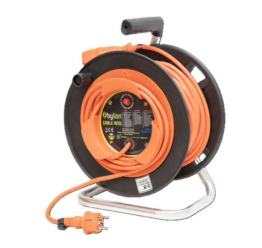 Cable reel IP20 French type, 4x socket 3G2.5mm² L=40m+2m Cable color: orange, French type