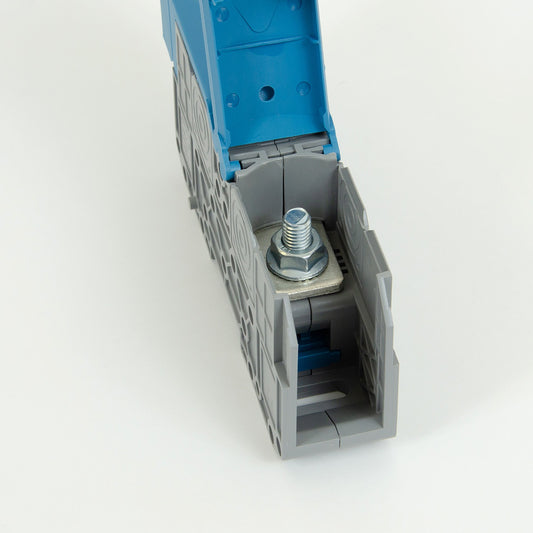 ONKA 70mm2 M8 Screw connection for DIN rail with protective cover, blue, 1030048
