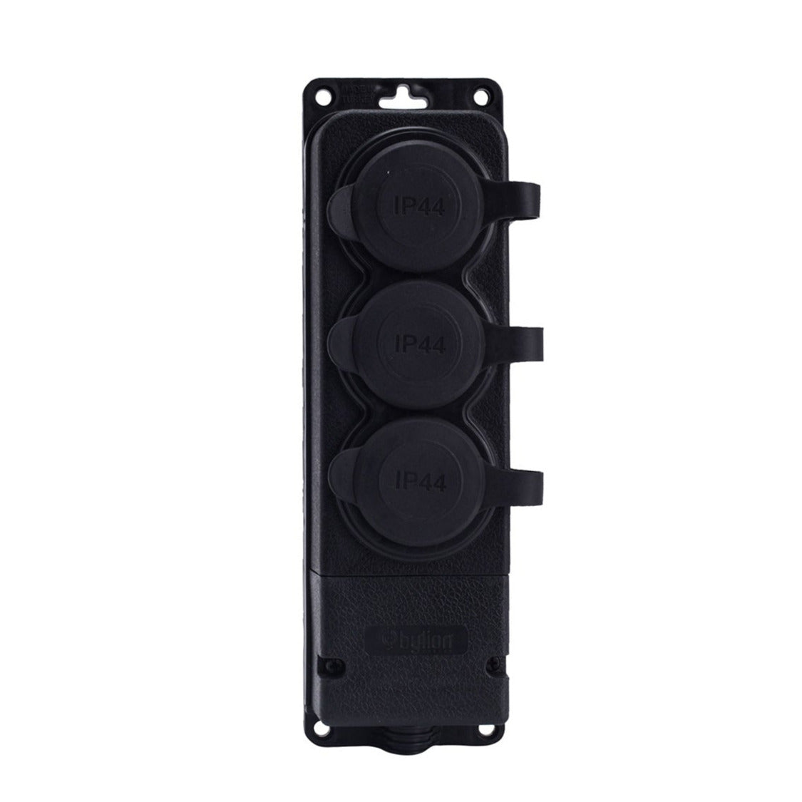 Triple "rubber" socket black with cover hermetic IP44 250V, 16A, SCHUKO 2P+Z, 3KMP-F, Bylion