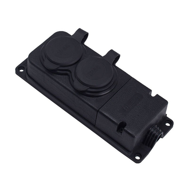 Double rubber black hermetic surface-mounted socket 250V, 16A, IP44, French type E 2P+Z, 2KMP-E, Bylion