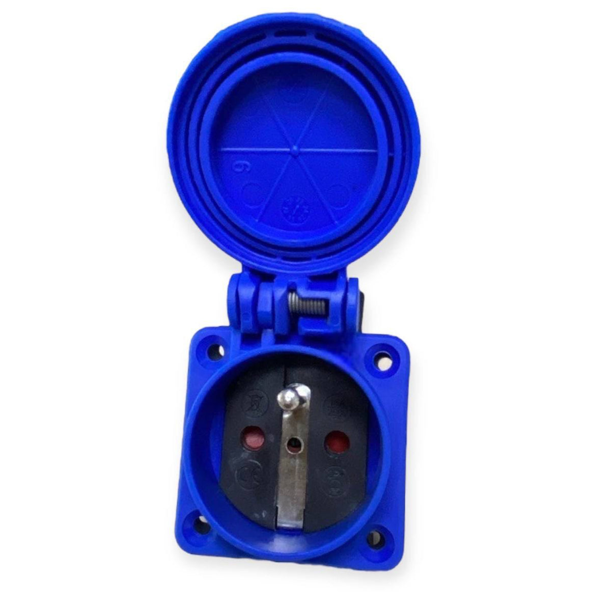 Hermetic socket 2P+Z, 230/220v, with grounding, IP44, with flap, blue, 250V French