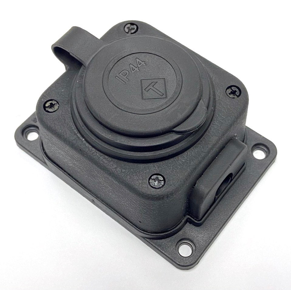 Socket outlet, French type E (Pin), black "rubber" for surface 250V, 16A, IP44, 2P+Z, 1KMP-E, Bylion