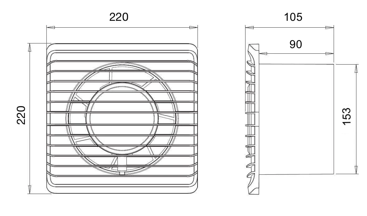 ARS - white wall axial fan for bathroom / WC with 150 mm grille, 280 m3/h, 340043