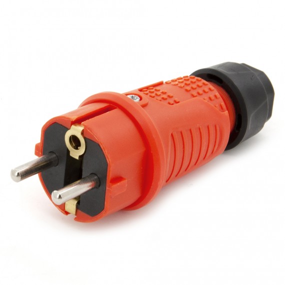 Orange rubber plug IP54, for cable, double grounding, 2P+Z, REF-O, 16 A 250 V, manufacturer Bylion