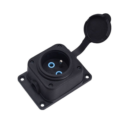 Socket outlet, French type E (Pin), black "rubber" for surface 250V, 16A, IP44, 2P+Z, 1KMP-E, Bylion