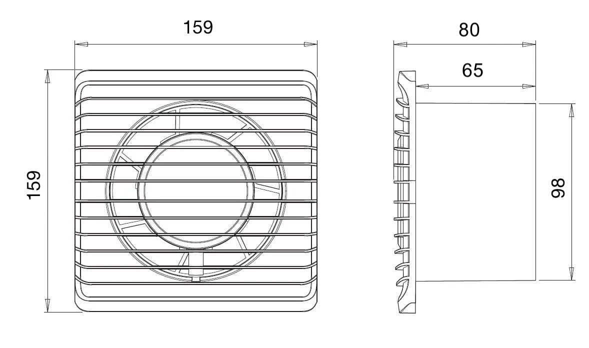ARS-White axial wall fan bathroom / WC white with grille quiet 100mm, 90 m3/h, 340041