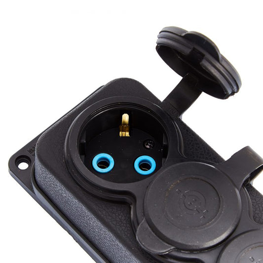 4x "rubber" socket black with hermetic cover IP44, 250V, 16A, SCHUKO 2P+Z, 4KMP-F, Bylion