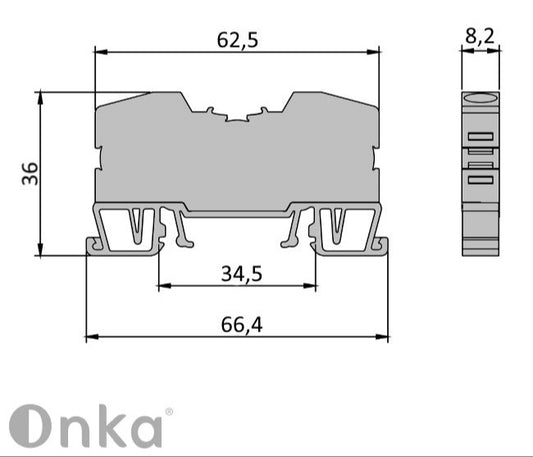 ONKA 6mm2 spring terminal block DIN rail clamp 2-wire blue, 1020037