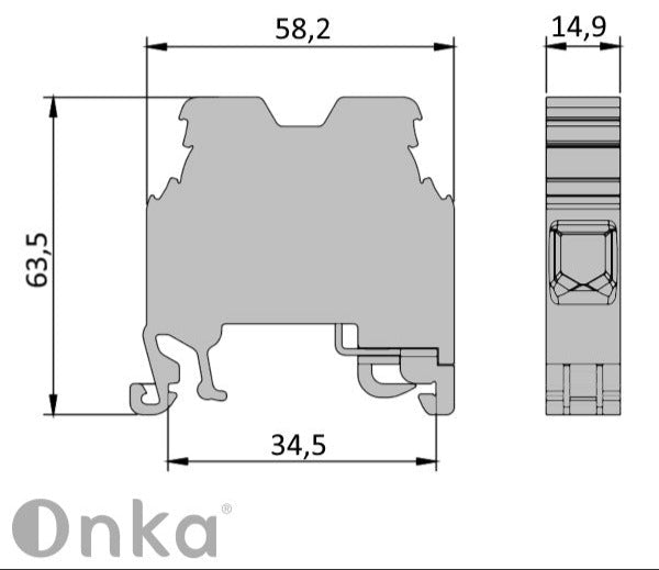 ONKA 35mm2 PE Terminal strip screw connection DIN rail 2-wire gray, 1010225