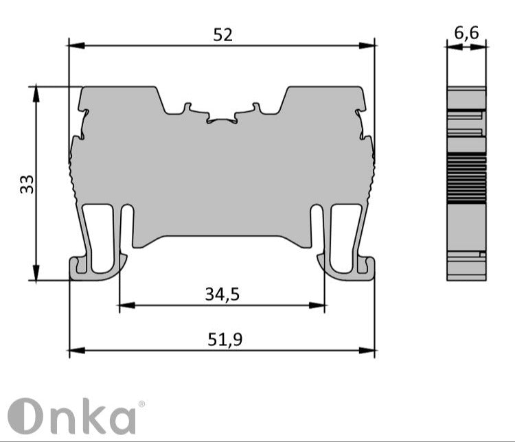 ONKA 4mm2 spring terminal strip connector terminal strip DIN rail 2-wire gray, 1020024
