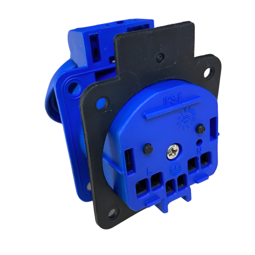 Hermetic socket 2P+Z, 230/220v, with grounding, IP44, with flap, blue, 250V French