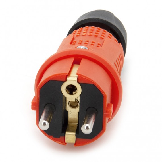 Orange rubber plug IP54, for cable, double grounding, 2P+Z, REF-O, 16 A 250 V, manufacturer Bylion