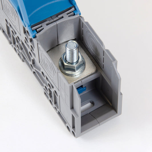 ONKA 120mm2 M10 Screw connection for DIN rail with protective cover, blue, 1030076