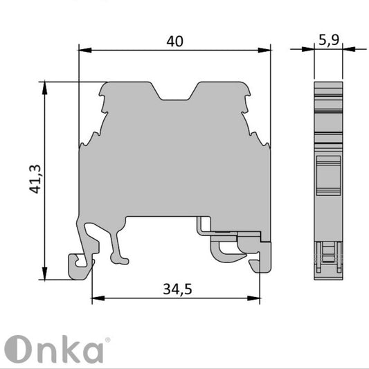 ONKA 2.5mm2 PE Screw terminal for DIN rail 2-wire gray, 1010219