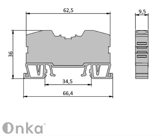ONKA 10mm2 spring terminal block DIN rail clamp 2-wire blue, 1020047