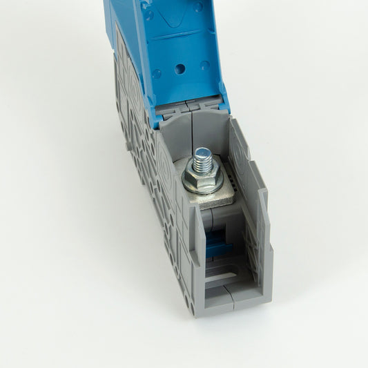 ONKA 95mm2 M8 Screw connection for DIN rail with protective cover, blue, 1030062