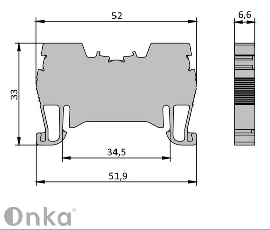 ONKA 4mm2 spring connector terminal strip DIN rail clamp 2-wire blue, 1020027