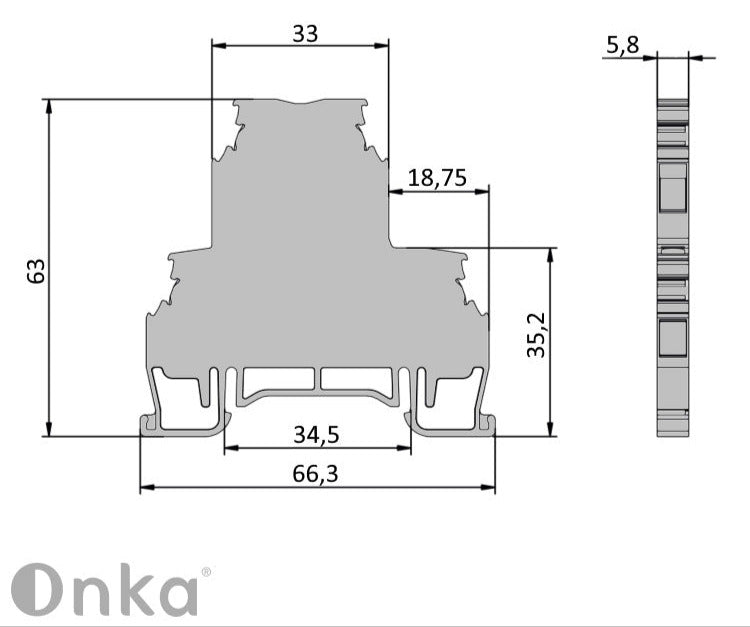 ONKA 2.5mm2, 2-level screw terminal block terminal block DIN rail 4-wire gray, 1010332