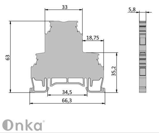 ONKA 2.5mm2, 2-level screw terminal block terminal block DIN rail 4-wire gray, 1010332