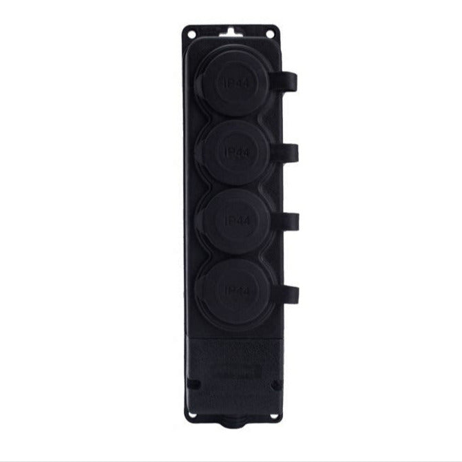 4x "rubber" socket black with hermetic cover IP44, 250V, 16A, SCHUKO 2P+Z, 4KMP-F, Bylion