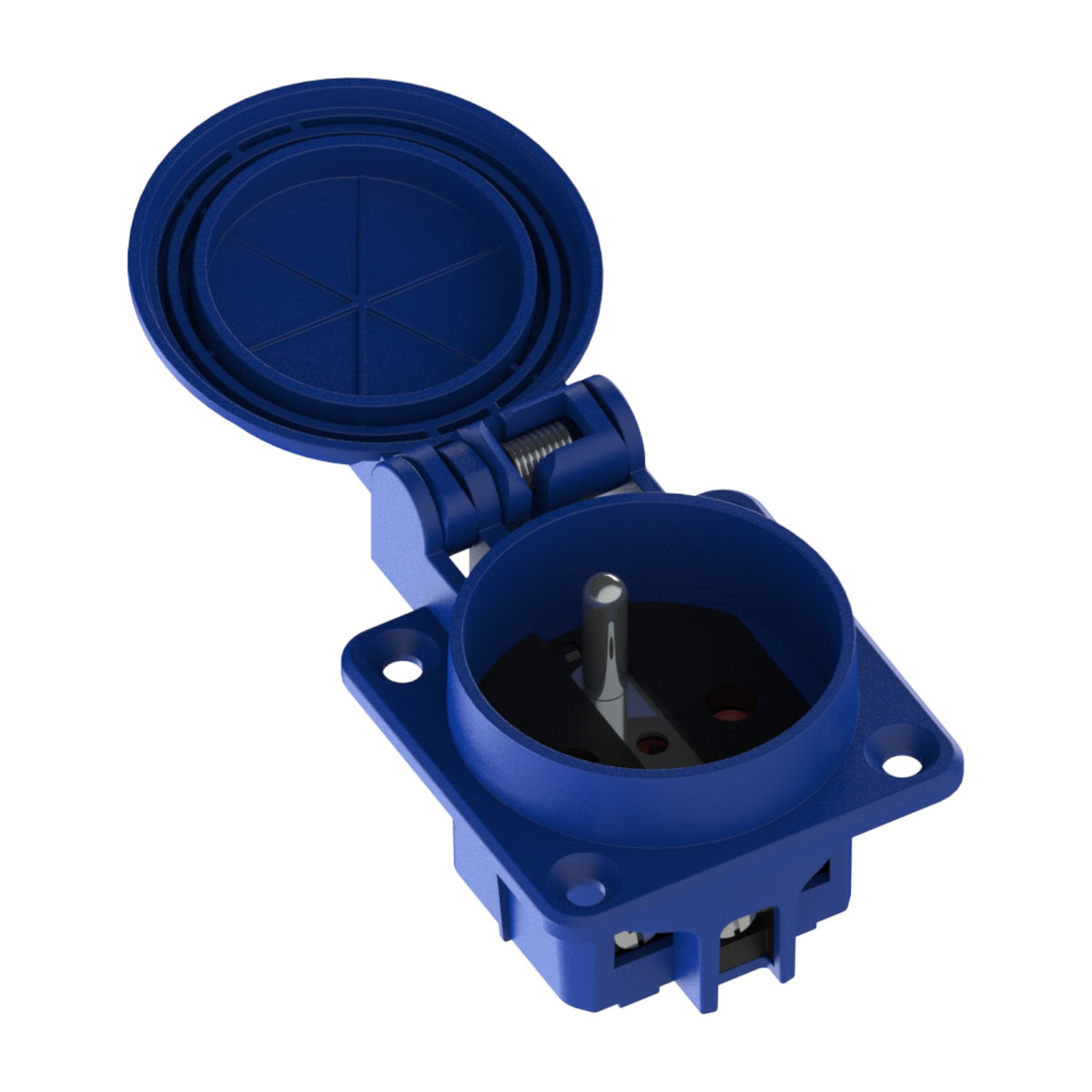 Hermetic socket 2P+Z, 230/220v, with grounding, IP44, with flap, blue, 250V French