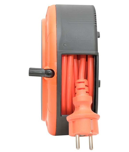 Compact cassette reel extension cord, 5m cable with 4 sockets IP20 + thermal fuse + child safety fuse, 3x1mm2, French type (pin), PHE-05310-E