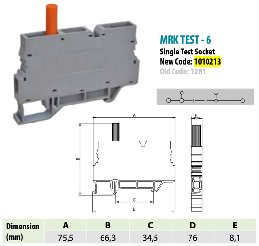 ONKA 6mm2 Terminal strip screw connection with test clamp on DIN rail 2-wire gray, 1010213