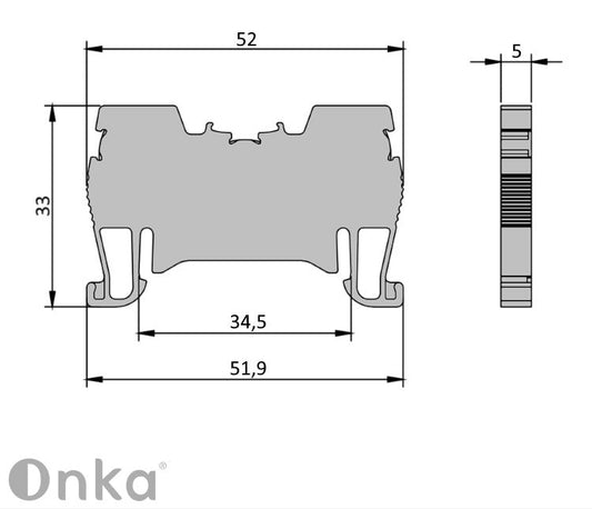 ONKA 1.5mm2 spring terminal for DIN rail 2-wire gray, 1020002