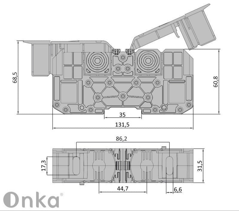 ONKA 95mm2 M8 Screw connection for DIN rail with protective cover, gray, 1030059