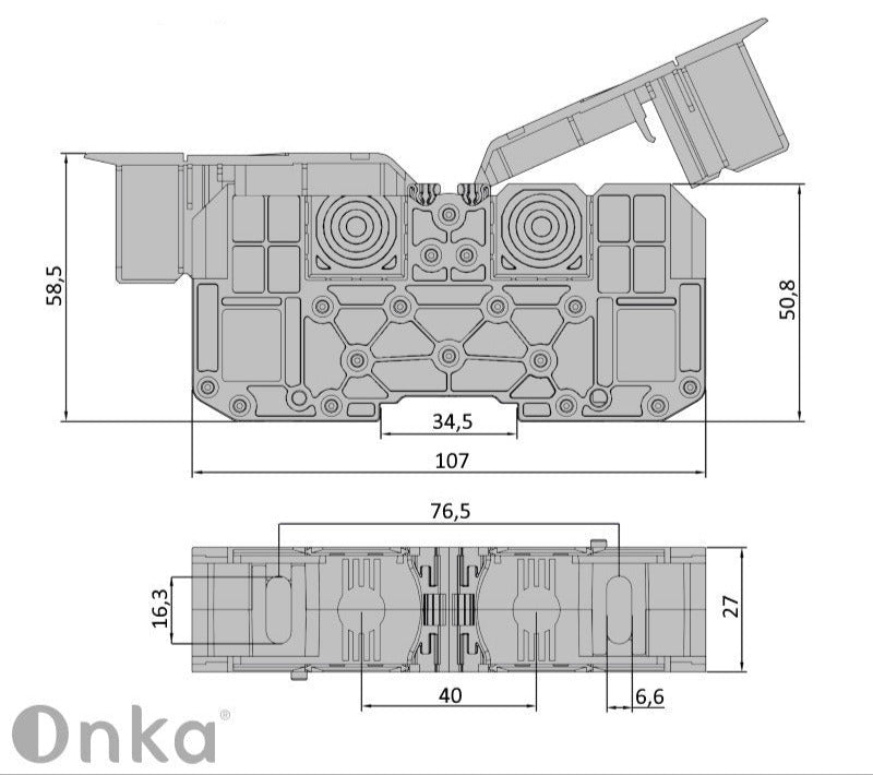 ONKA 50mm2 M8 Screw connection for DIN rail with protective cover, gray, 1030031