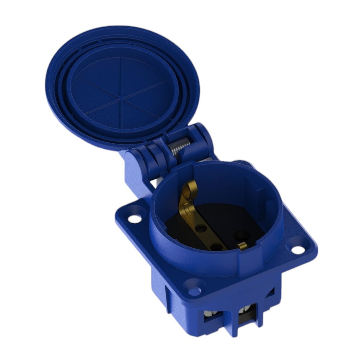 Hermetic socket 2P+Z, 230/220v, with grounding, IP44, with flap, blue, 250V Schuko