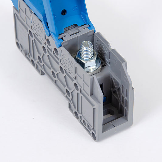 ONKA 50mm2 M8 Screw connection for DIN rail with protective cover, blue, 1030034