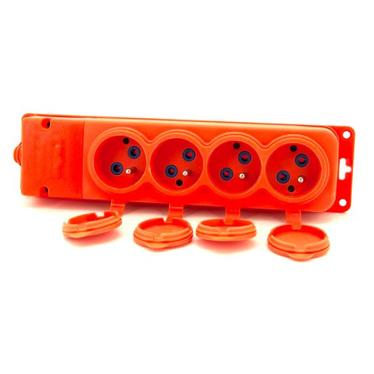 4x "rubber" socket orange with hermetic cover IP44 250V, 16A, 2P+Z, French type E,4KMP-E-O, Bylion
