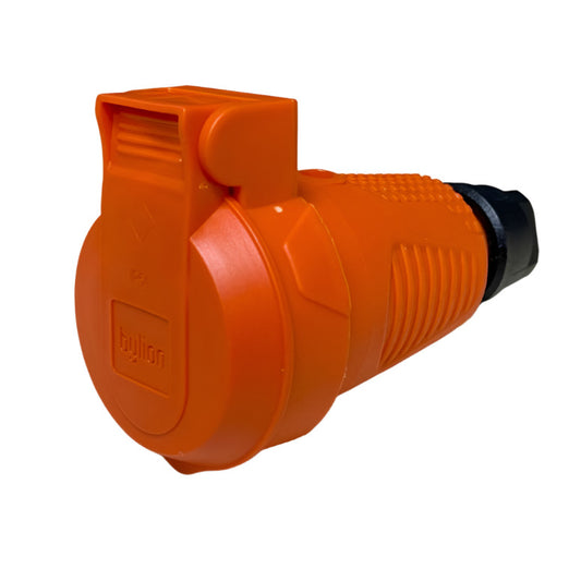 Hermetic rubber socket orange IP54 with flap 2P+Z 16A 250V SCHUKO RDP-O-F Bylion