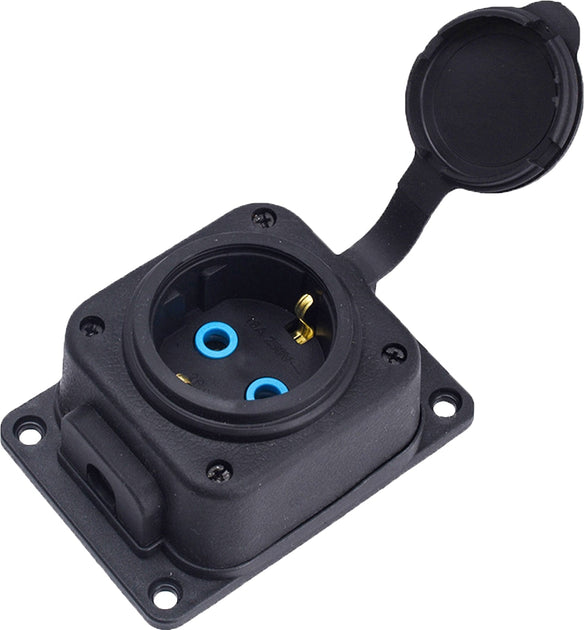 Black "rubber" surface-mounted socket 250V, 16A, IP44, SCHUKO 2P+Z, 1KMP-F, Bylion