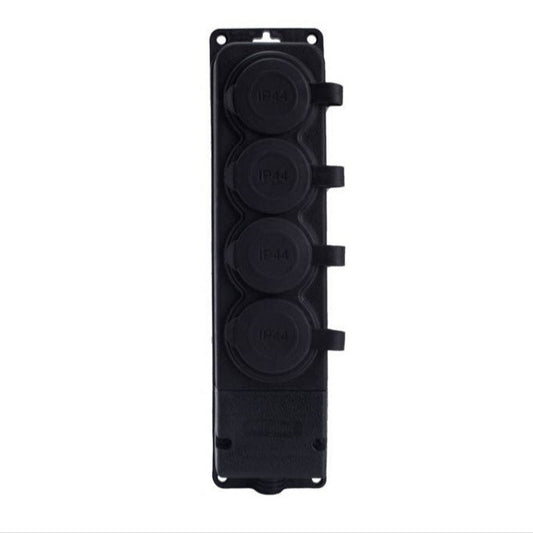 4x "rubber" socket black with hermetic cover IP44, 250V, 16A, 2P+Z, French type E,4KMP-E, Bylion
