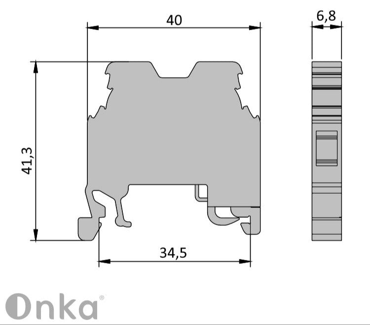 ONKA 4mm2 PE Terminal strip screw connection DIN rail 2-core gray, 1010220