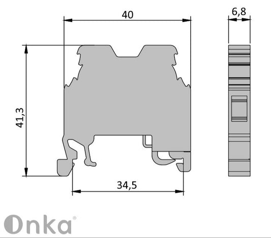 ONKA 4mm2 PE Terminal strip screw connection DIN rail 2-core gray, 1010220