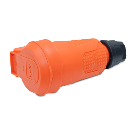 Hermetic rubber socket orange IP54 with flap 16A 250V French type (pin) RDP-O-E Bylion