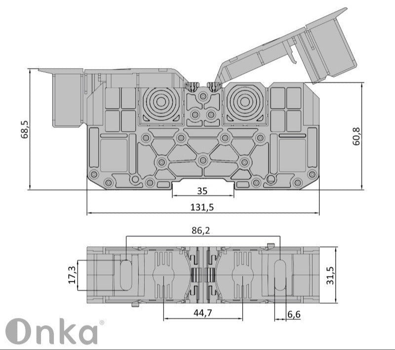 ONKA 95mm2 M8 Screw connection for DIN rail with protective cover, blue, 1030062